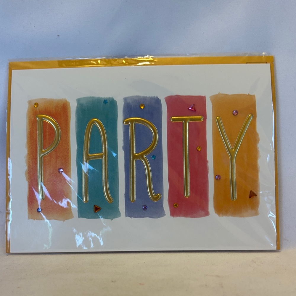 NWT BURGOYNE Party Greeting Card with Gold Foil Lettering - Multicolor 5X7 - Picture 2 of 7